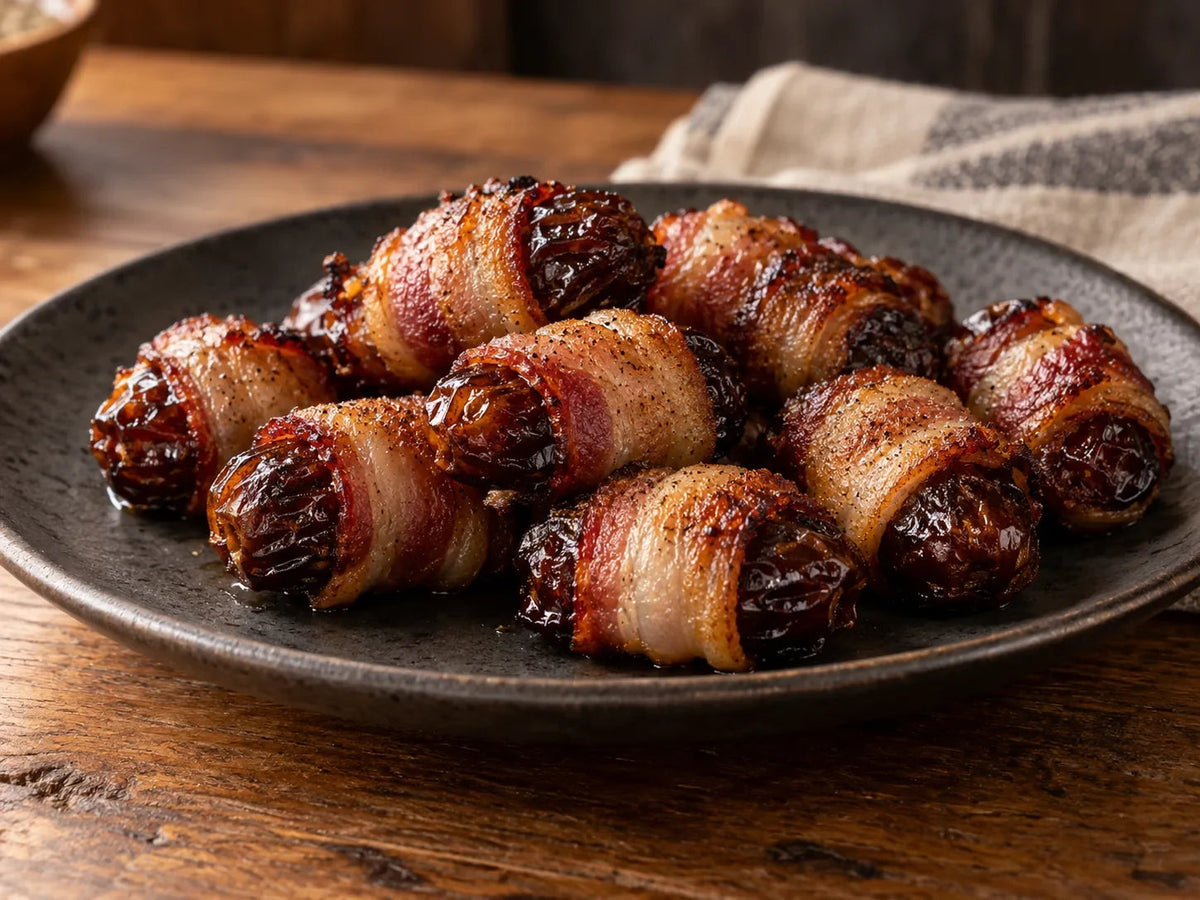 Bacon-wrapped dates — serving suggestion; presentation may vary