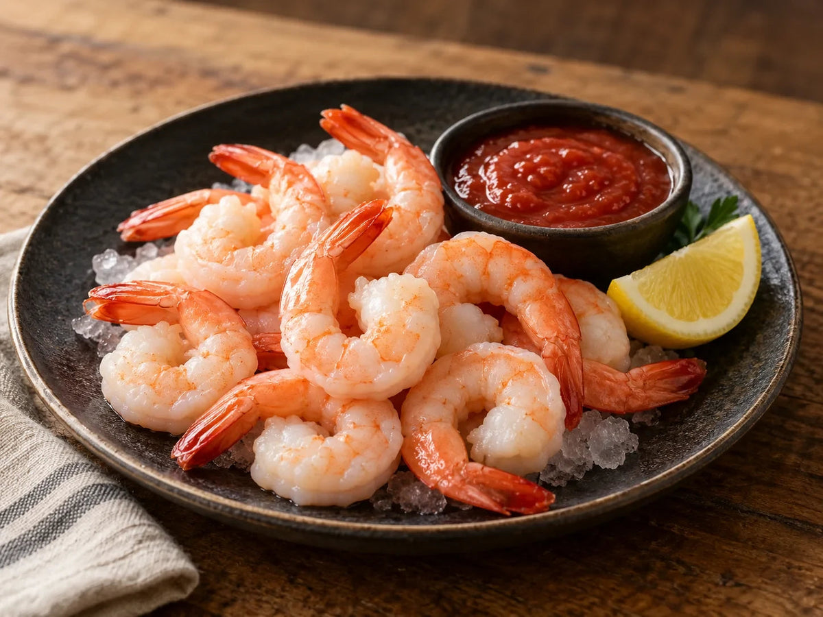 Shrimp cocktail — serving suggestion; presentation may vary