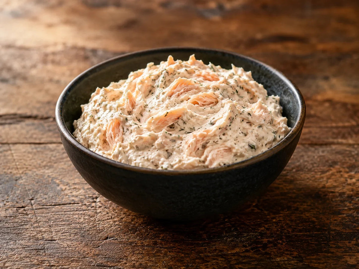 Smoked trout dip — serving suggestion; presentation may vary