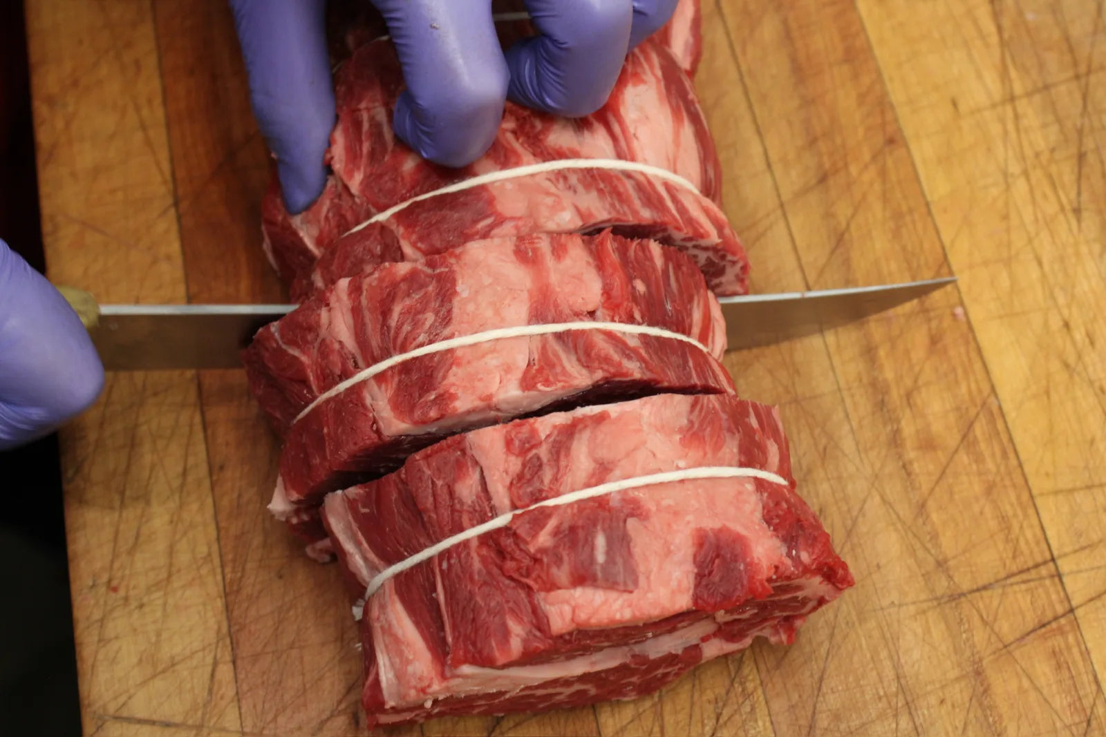 Tying a ribeye roast
